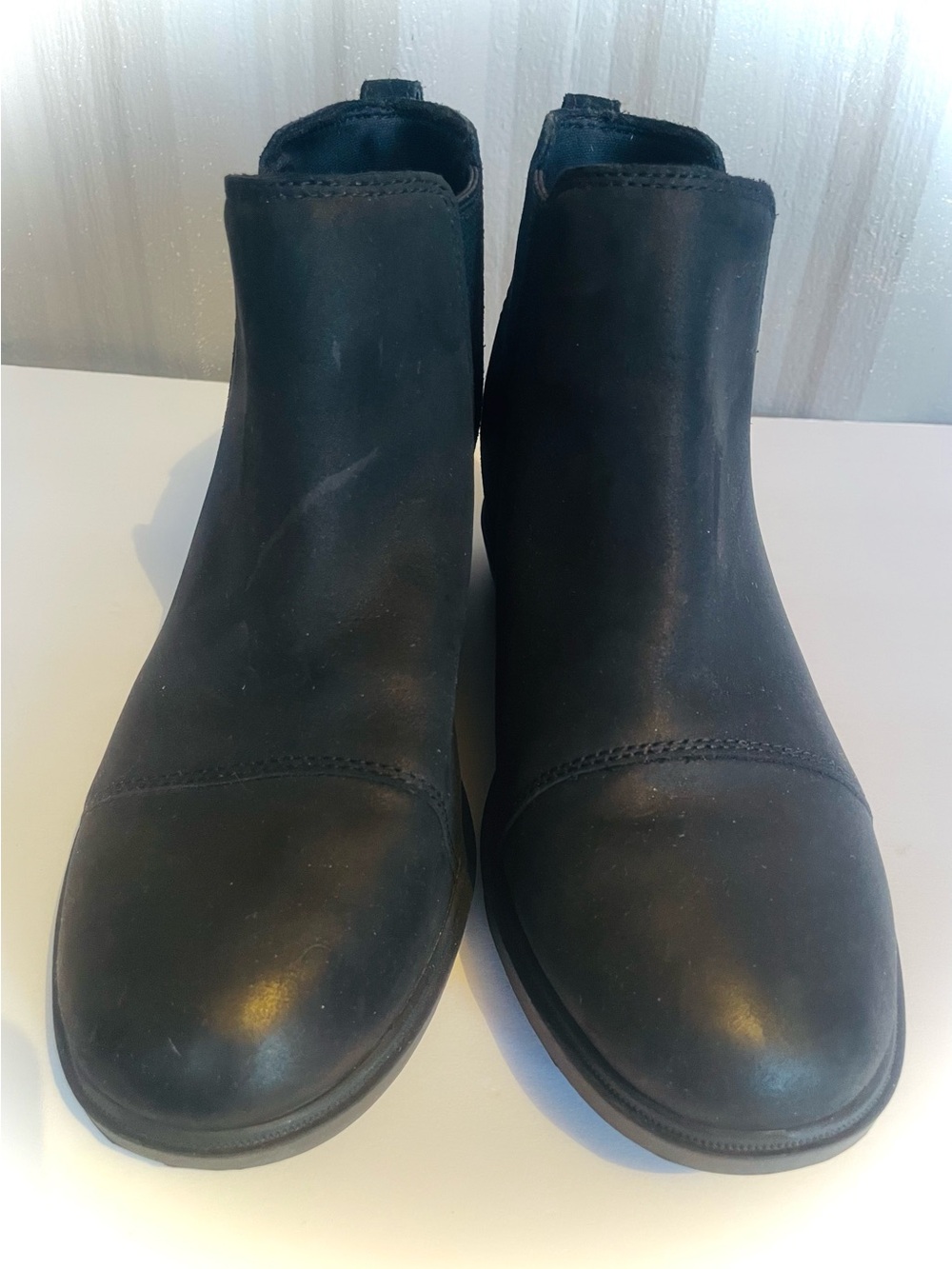 Sorel Evie II Chelsea Boots Women's 9 Black Leather Hidden Wedge Heel Waterproof - Picture 6 of 13